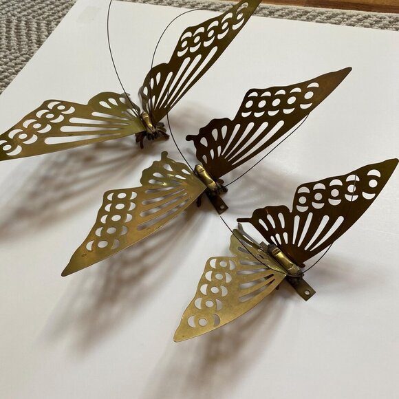 Vintage Brass Butterfly Wall Decor Plaques Set Mid-Century Modern Boho Wall Art - Picture 2 of 7